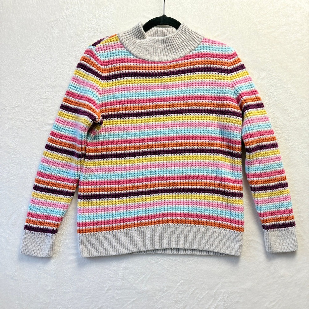 Talbots Sweater Women Sz Small Multicolor Striped Mock Neck Cotton Blend Knit
